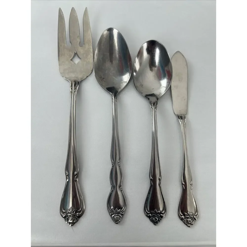Vtg Oneida 1881 Rogers ARBOR‎ ROSE Set Of 4 SERVING Fork 2 Spoons & Butter Knife